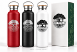 750 mL bamboo-lid bottle concept: Banyan tree design. Illustrative colors and packaging; final production options subject to confirmation.