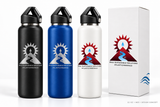 Illustrative customization concept: 22 oz bottles with Maui Sustainable Solutions branding in black, blue and white and matching packaging; colors subject to confirmation.